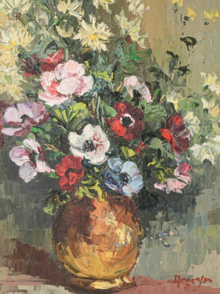 Antique wooden-framed floral painting