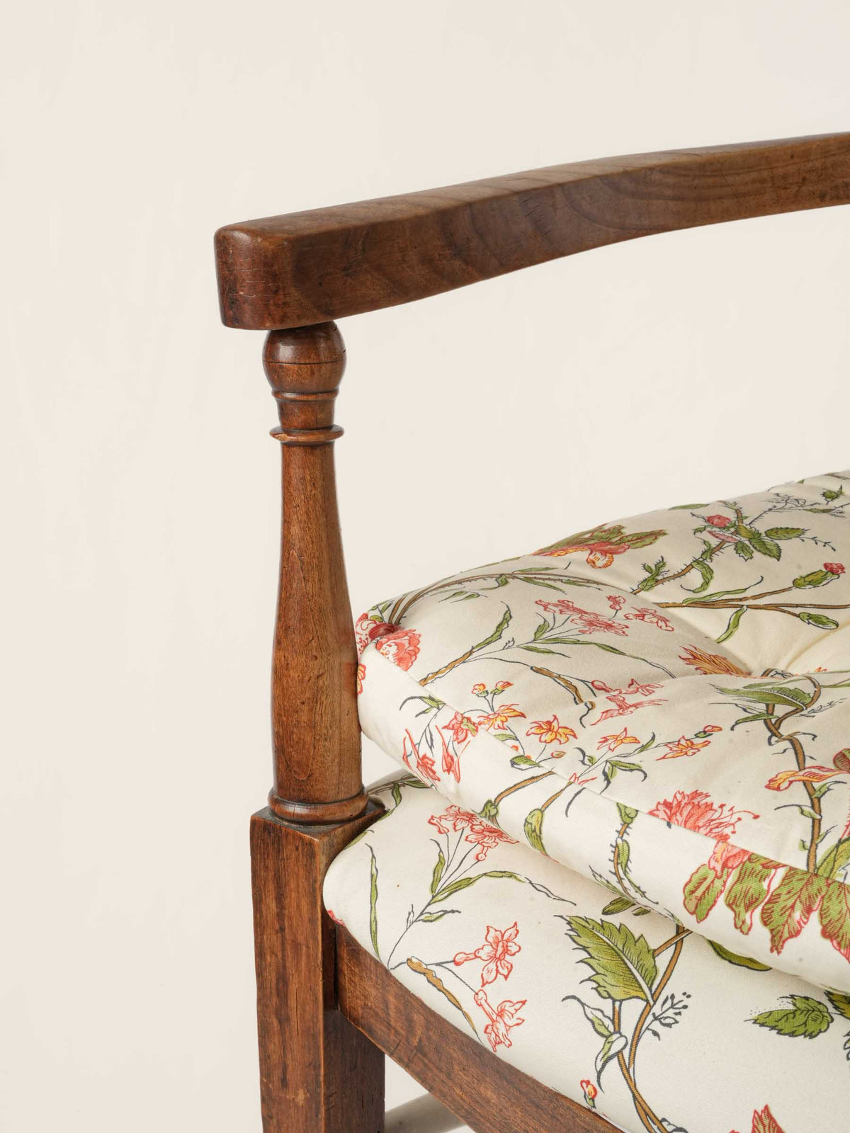 Small 19th-Century Provençal Walnut Armchair w/ Pierre Frey Cushions