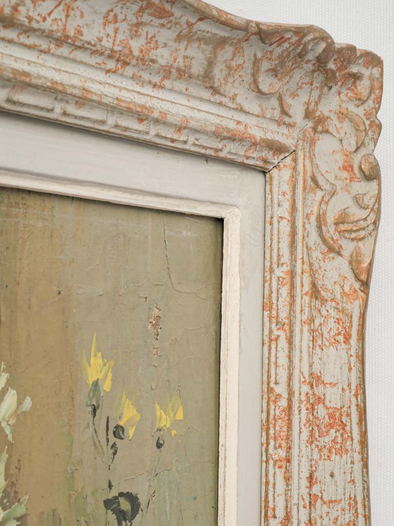 Distressed wooden frame floral painting