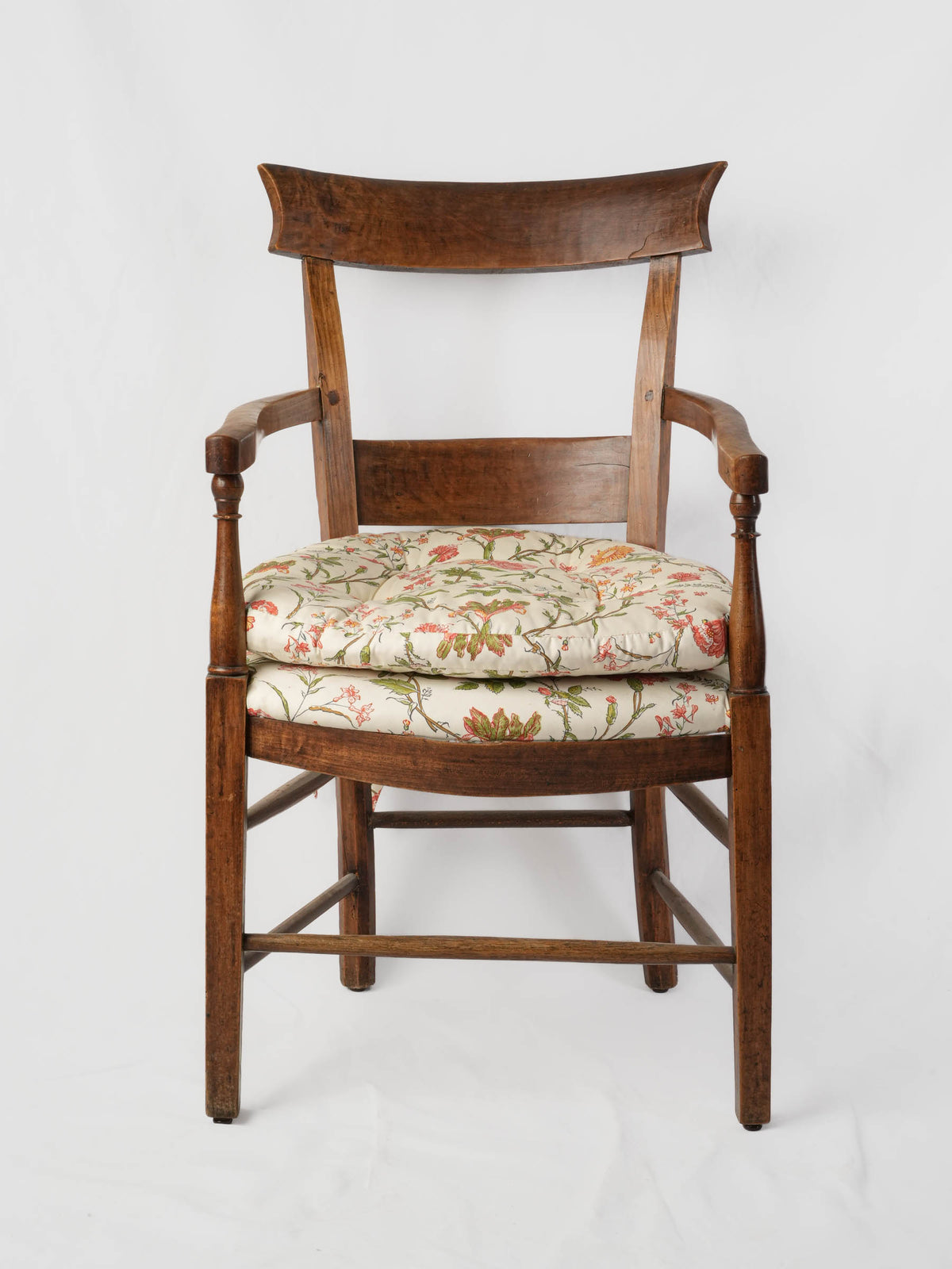 Small 19th-Century Provençal Walnut Armchair w/ Pierre Frey Cushions