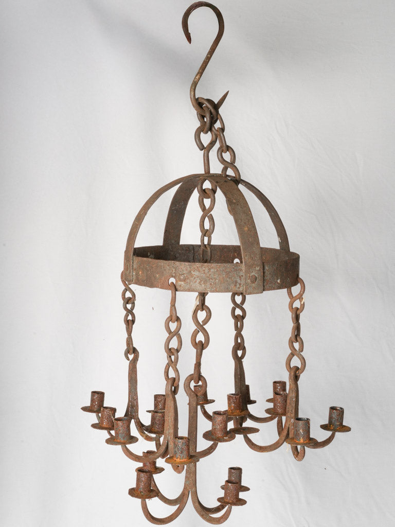 Antique French Wrought Iron Chandelier (Repurposed Butcher's Crown) - 30"