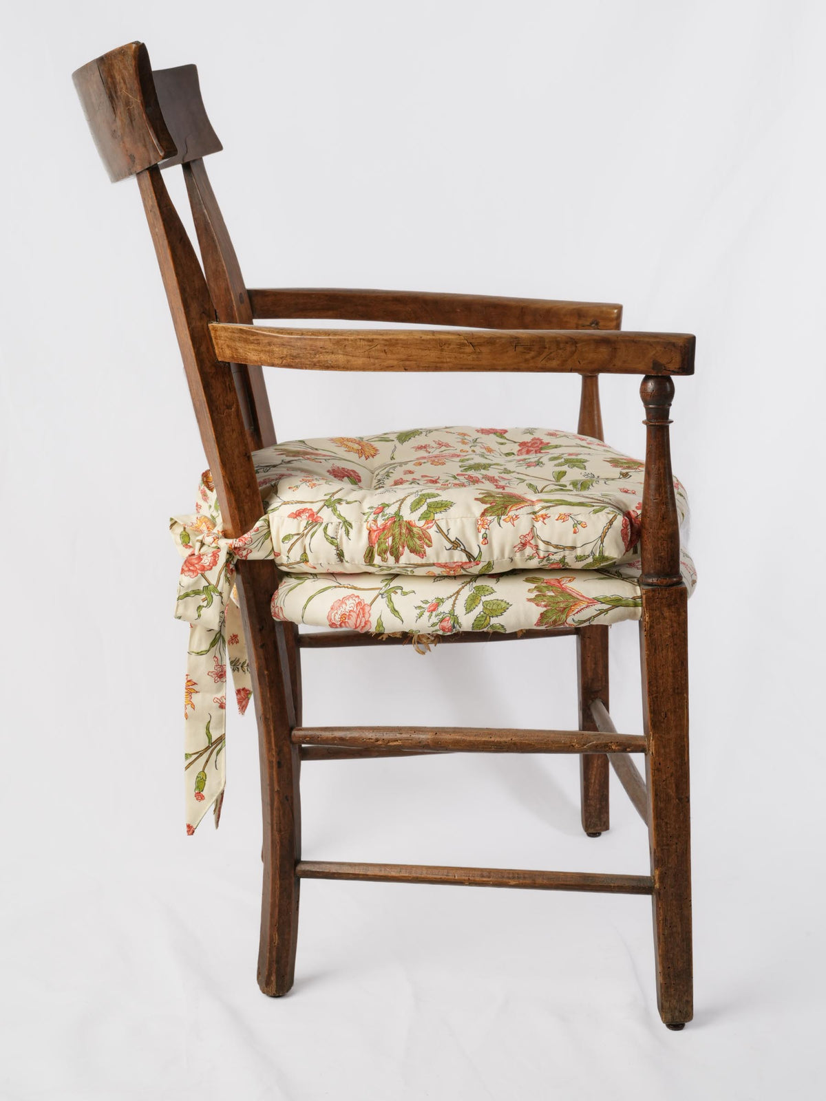 Small 19th-Century Provençal Walnut Armchair w/ Pierre Frey Cushions