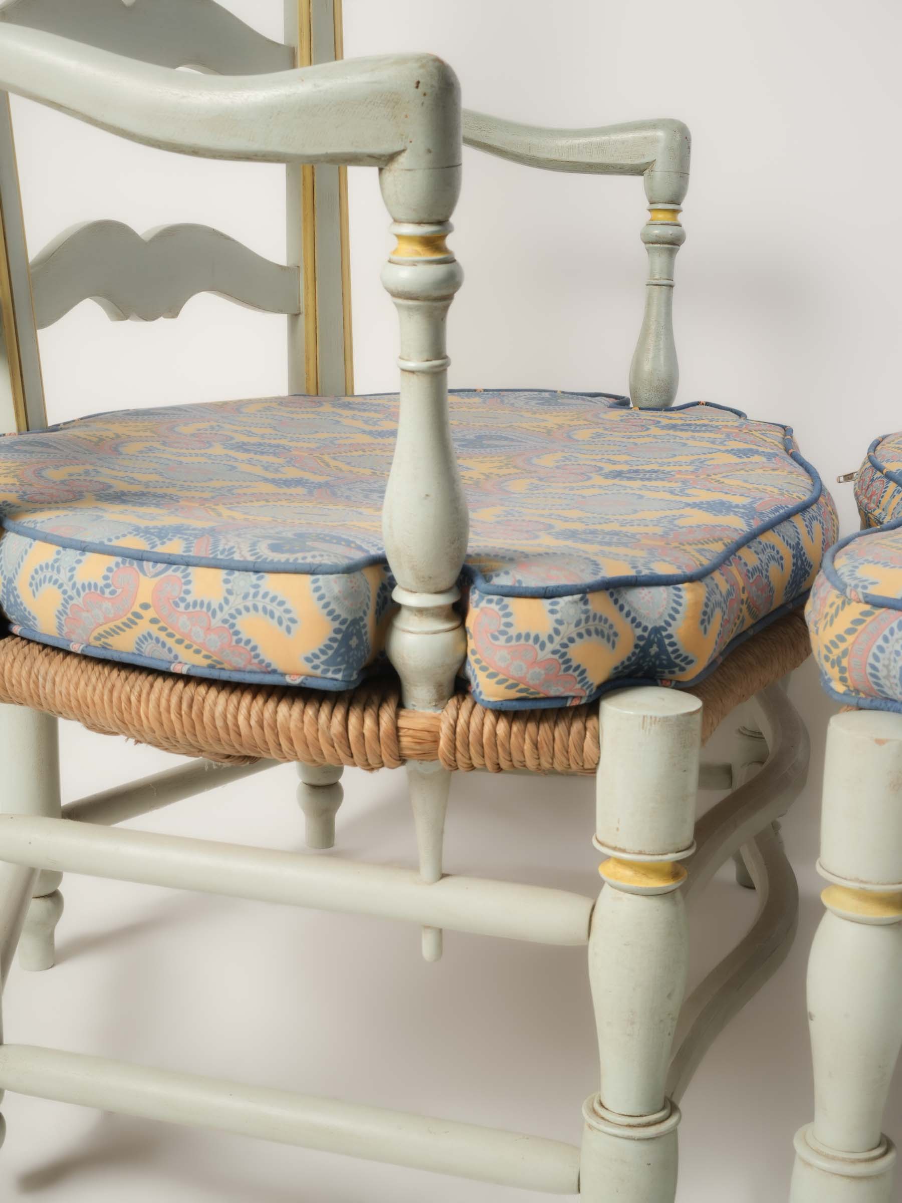 Handwoven rush seat armchair