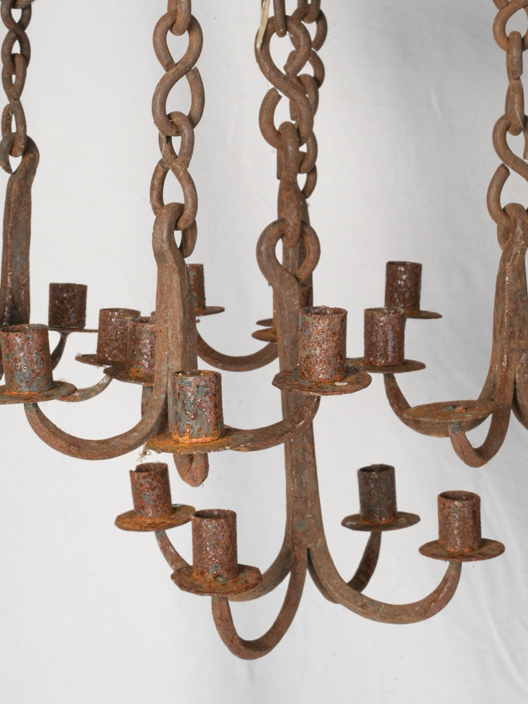 Antique French Wrought Iron Chandelier (Repurposed Butcher's Crown) - 30"