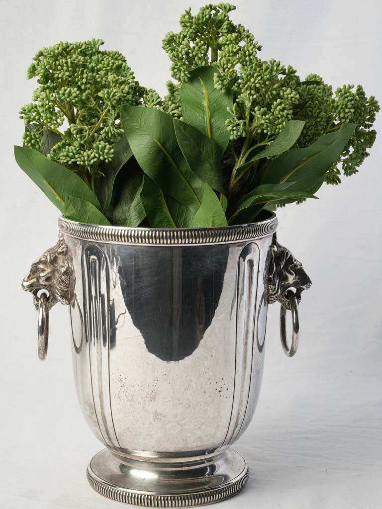 Chic Silver Plated Champagne Bucket w/ Lion Handles c. 1920 - 8¾"