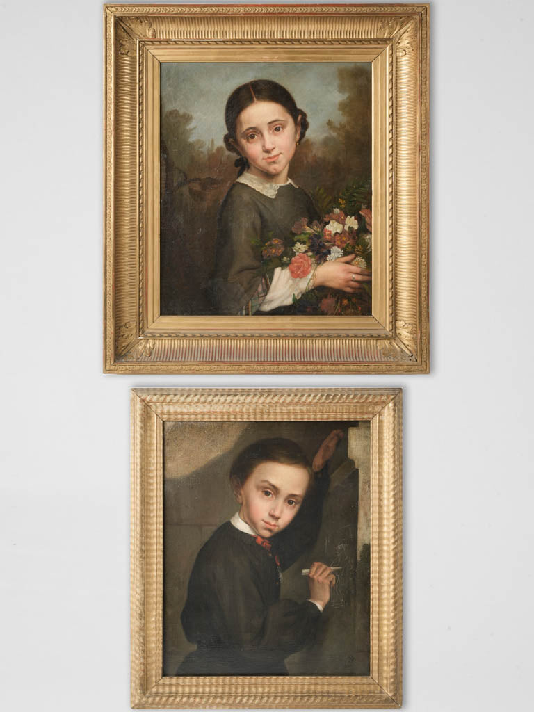 Antique French brother oil portrait