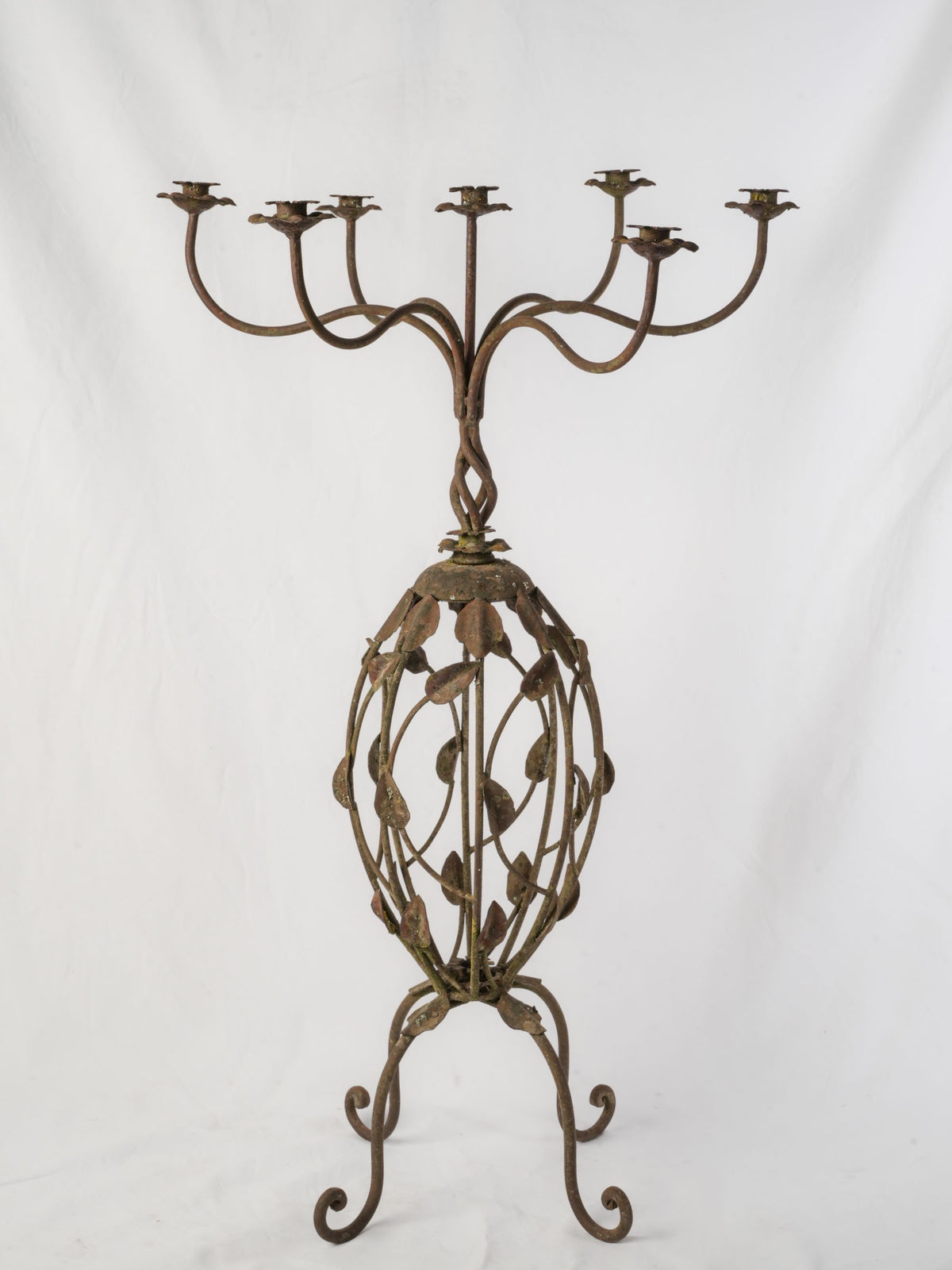 Early to Mid-20th-Century Hand-Forged Iron Floor-Standing Candelabrum - 40¼"