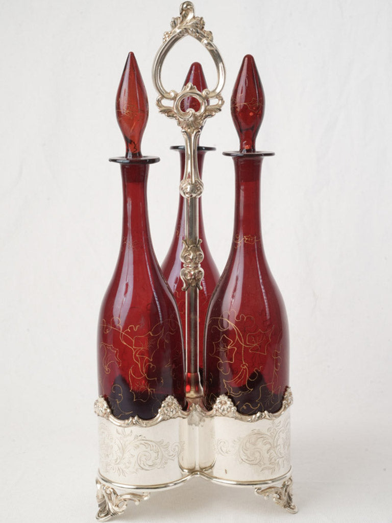 Garnet-colored glass decanters