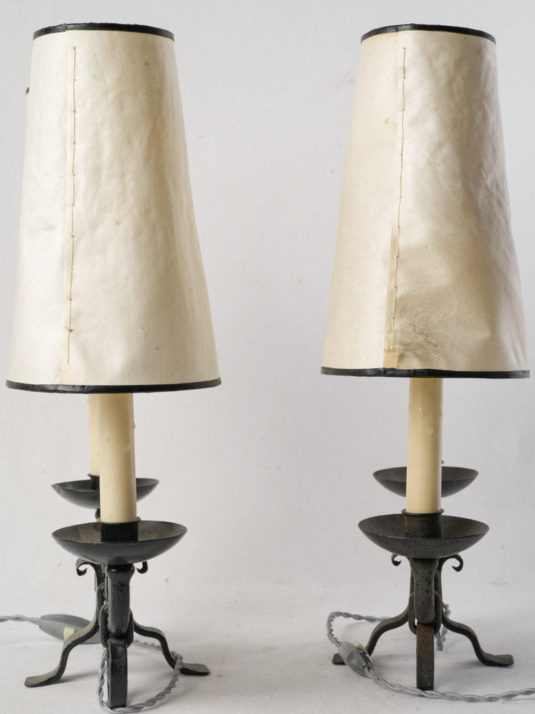 Dark patina ornate iron lamps  