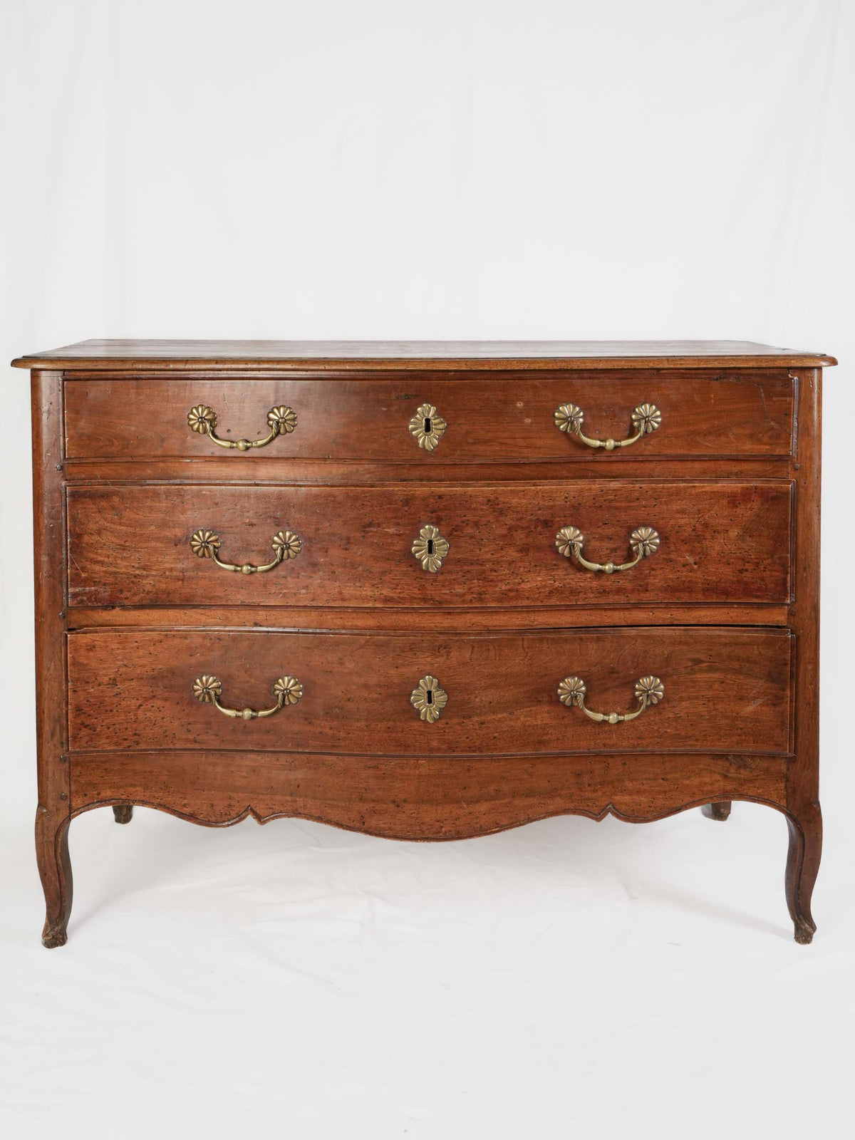 18th-Century Walnut Bow-Front Commode w/ Three Drawers - 37" x 51¼"