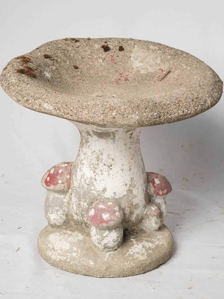 Pair of Mid-20th Century French Concrete Mushroom Garden Stools w/ Moss Patina - 21¼"