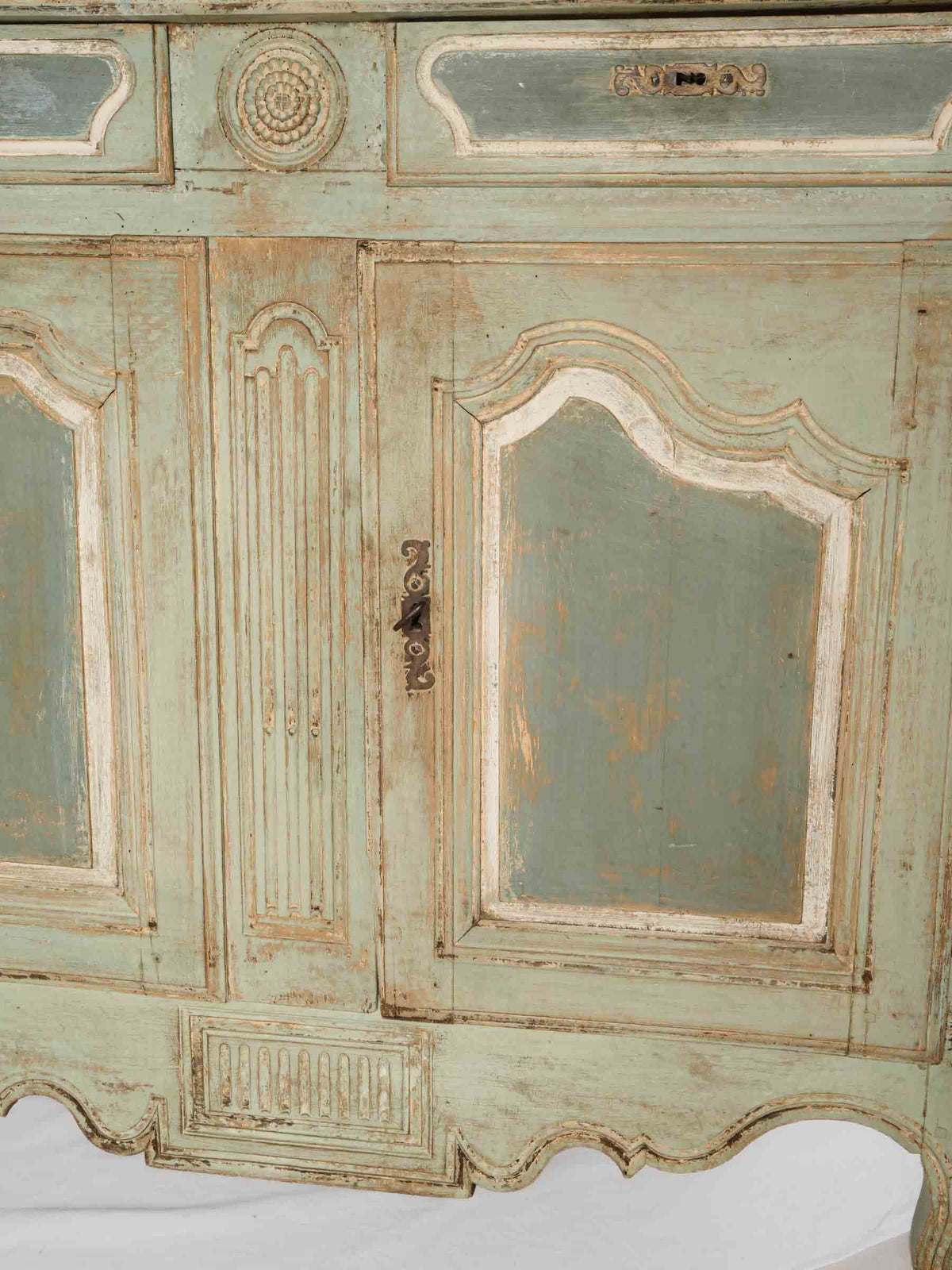 19th-Century Tall French Oak Buffet w/ Aged Celadon Patina - 45¾" x 52¾"