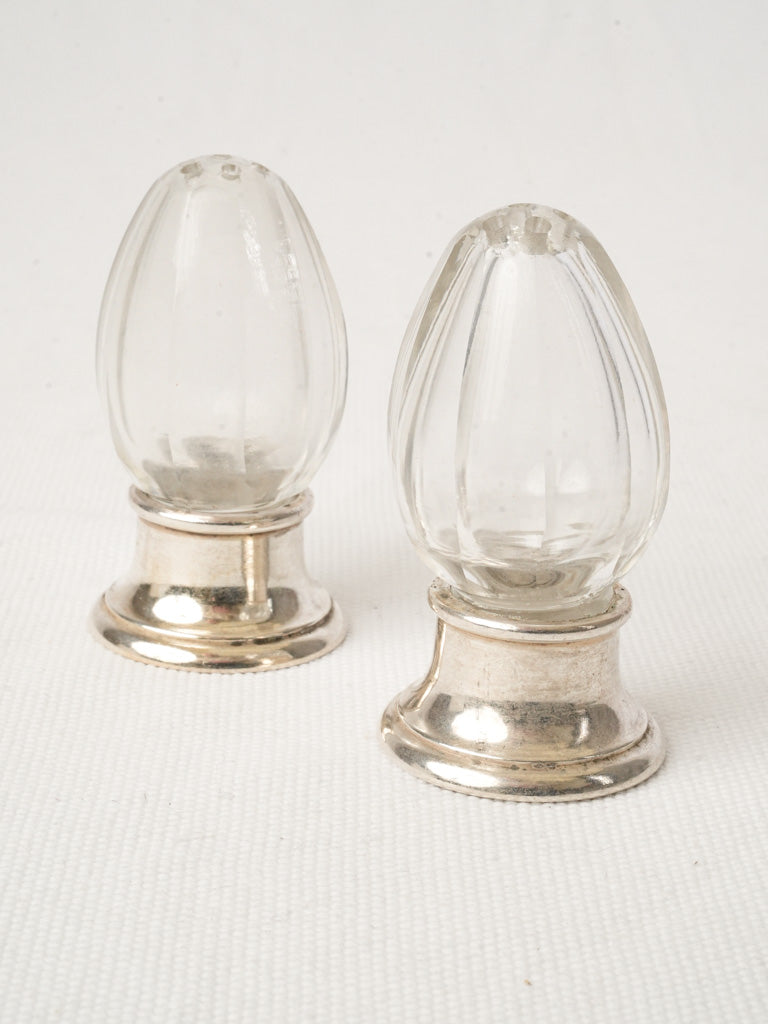Antique Christofle Glass and Silver-Plated Salt & Pepper Set - 3¼"