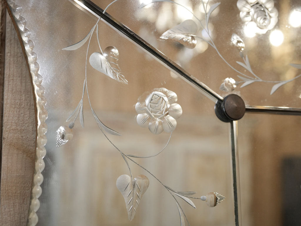Etched floral patterned mirror