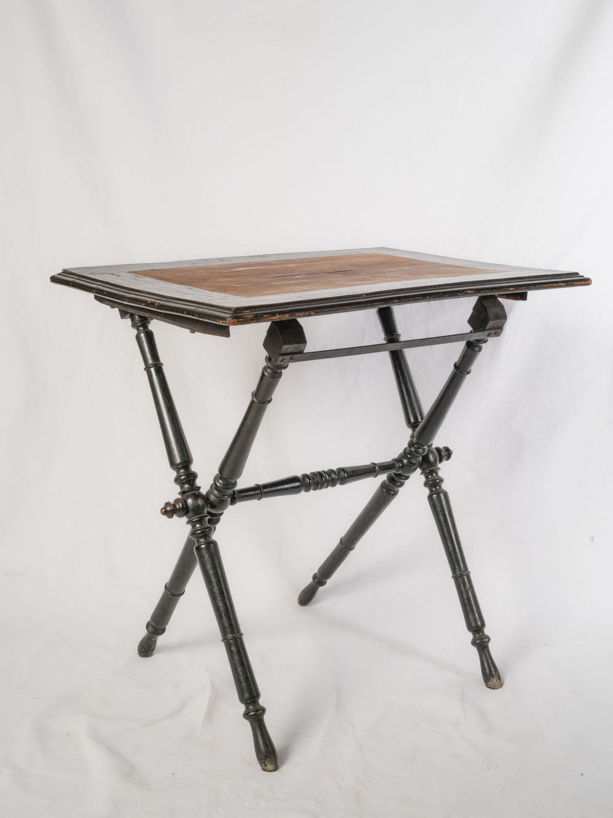 Small Napoleon III Blackened Wood Folding Campaign-Style Table - 29¼" x 28¼"