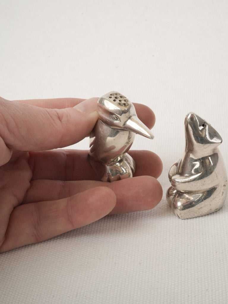 Petite Gallia Christofle Art Deco Salt & Pepper Shakers – Bear & Woodpecker - 2¼"