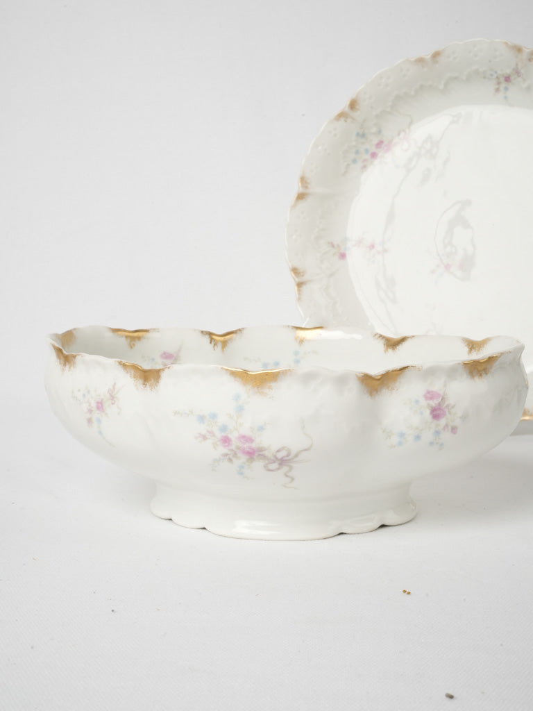 Ornate French rose and gilt tableware