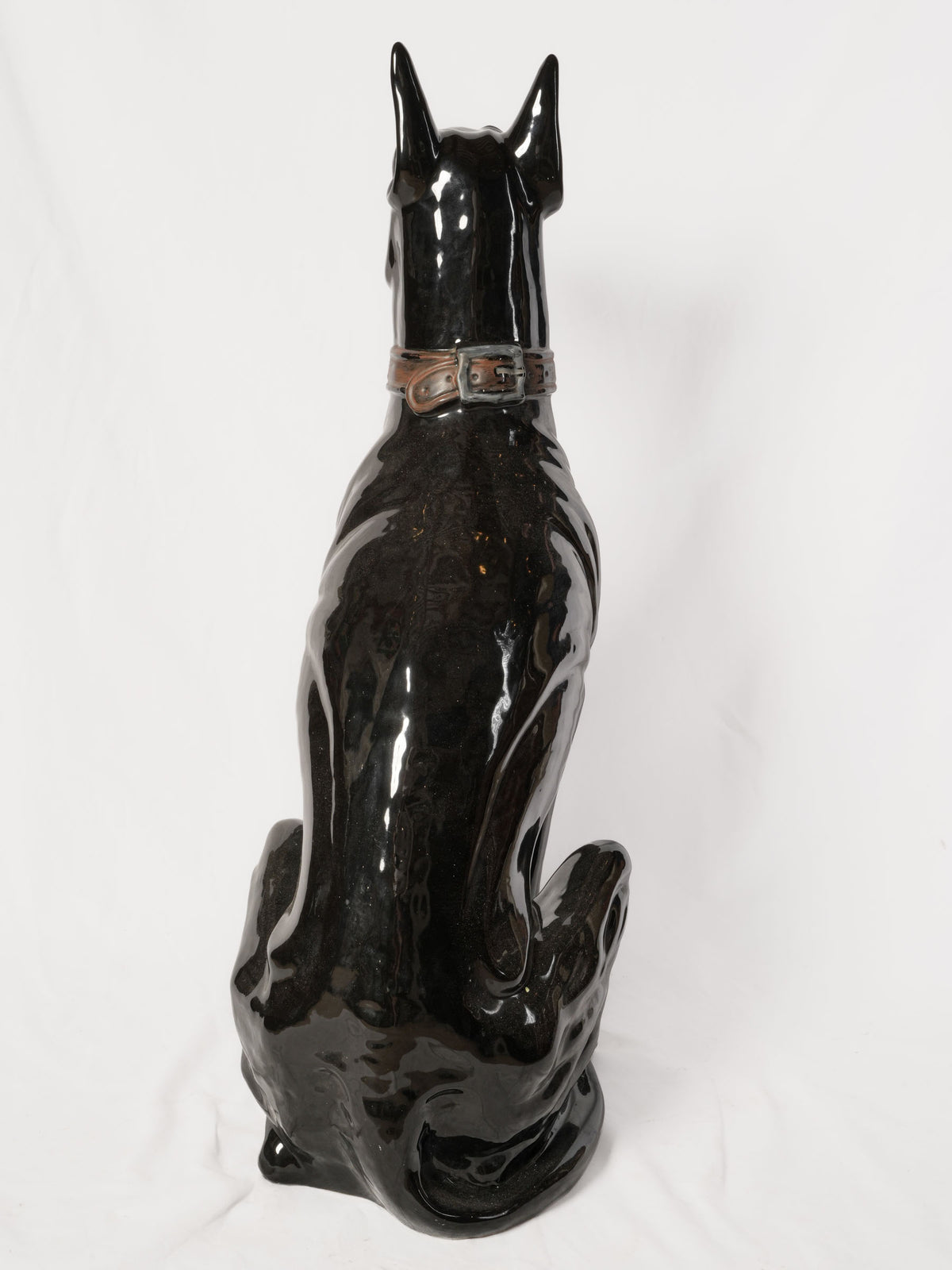 Striking 1970s Italian Glazed Ceramic Sculpture of a Big Dog- 40¼"