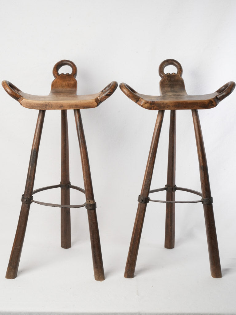 Rustic aged wooden Spanish stools