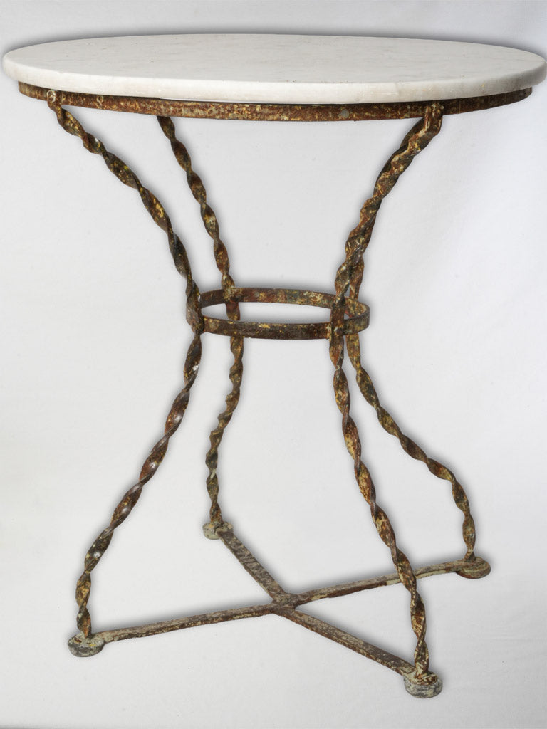 Late 19th Century French Wrought Iron Garden Guéridon w/ Twisted Legs and White Marble Top - 28¾"