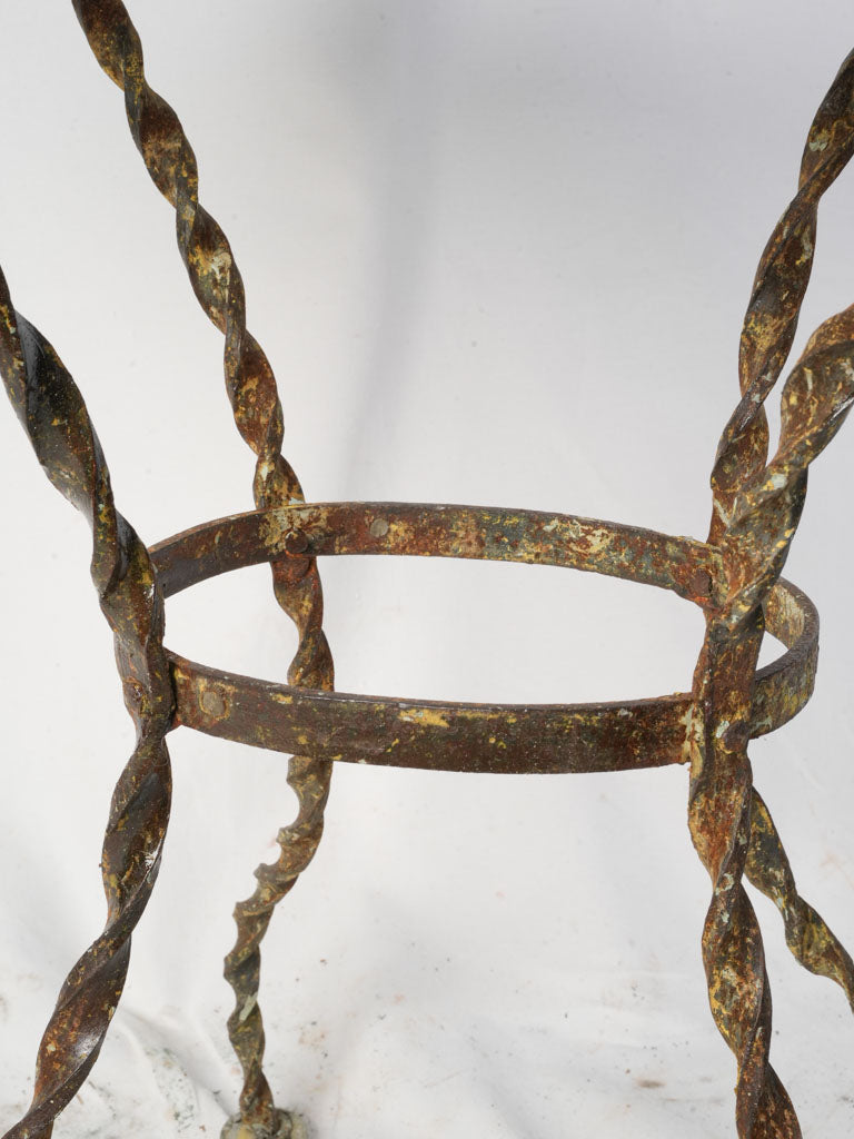 Late 19th Century French Wrought Iron Garden Guéridon w/ Twisted Legs and White Marble Top - 28¾"
