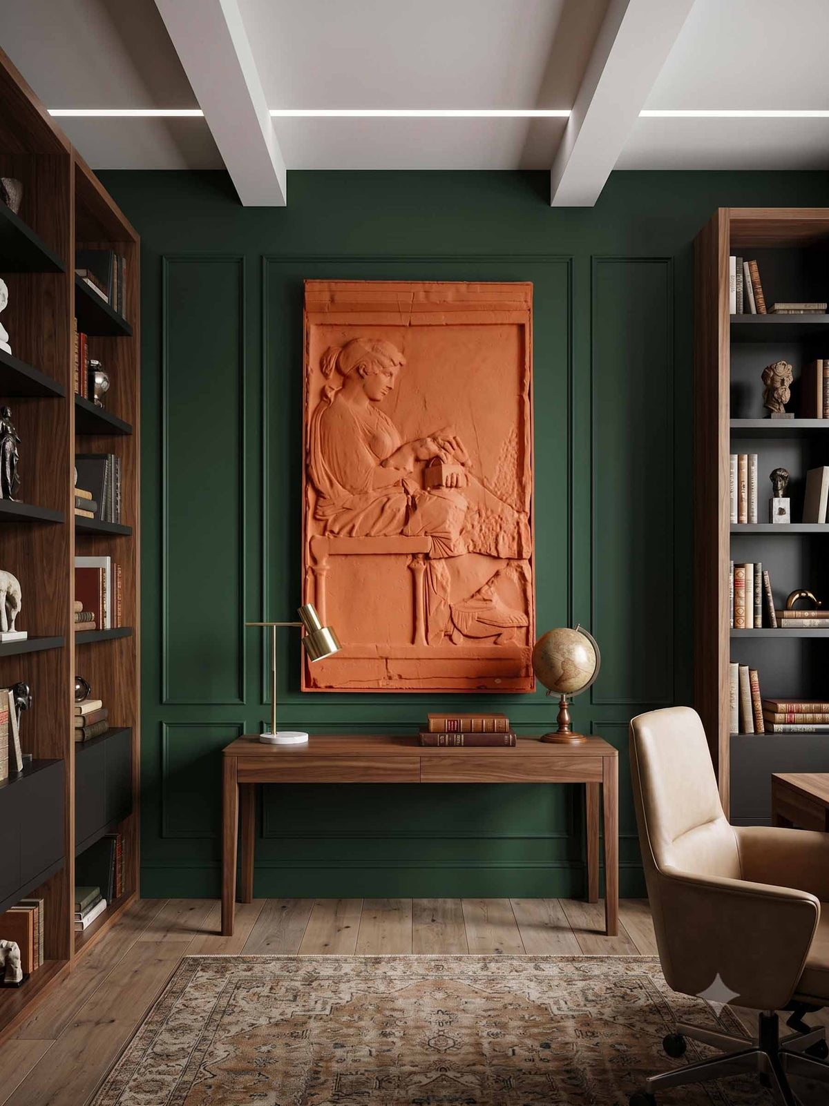 Large Antique Louvre Workshop Plaster Cast w/ Bold Contemporary Orange Finish - 62½" x 38¼"