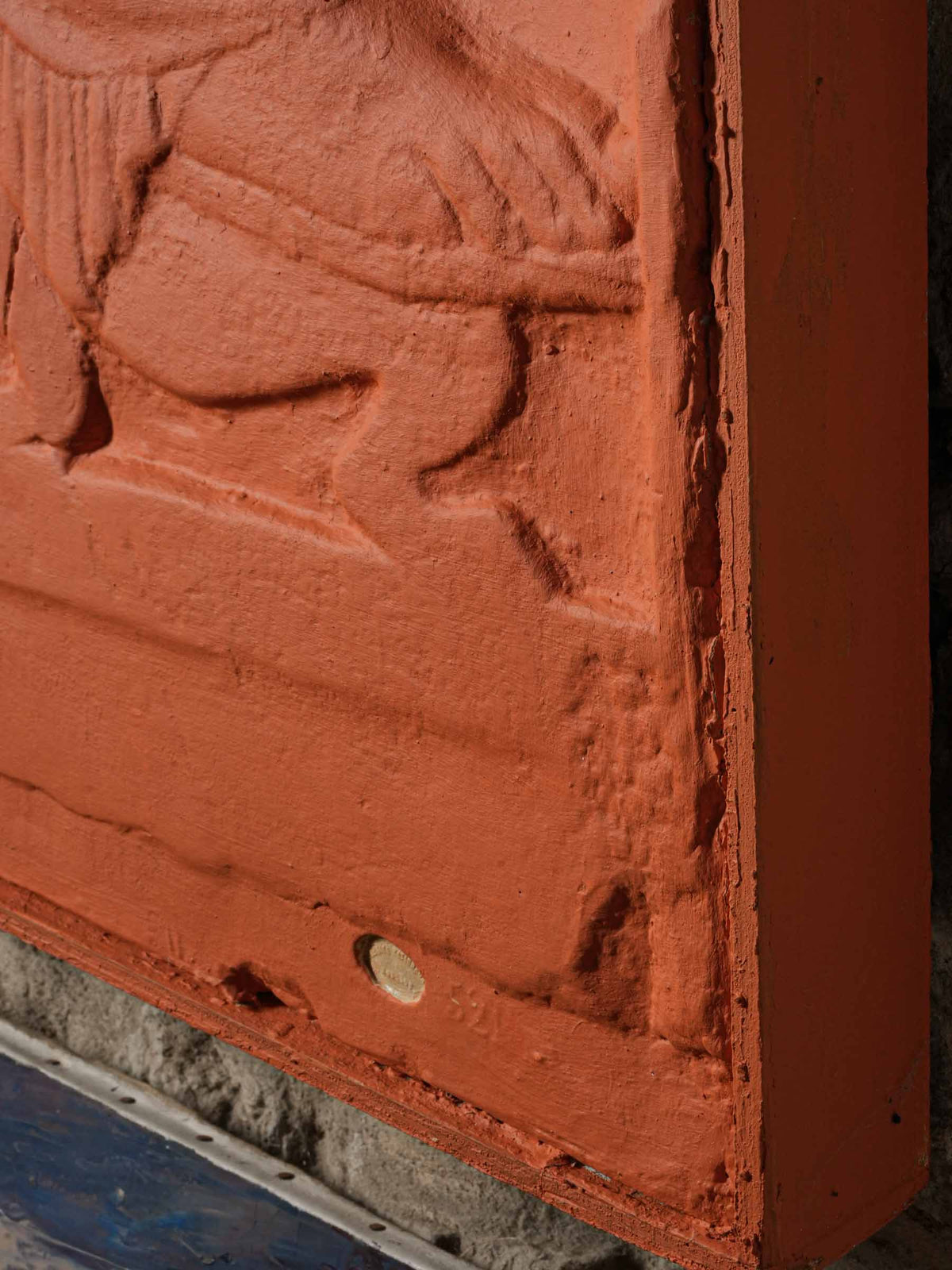 Large Antique Louvre Workshop Plaster Cast w/ Bold Contemporary Orange Finish - 62½" x 38¼"