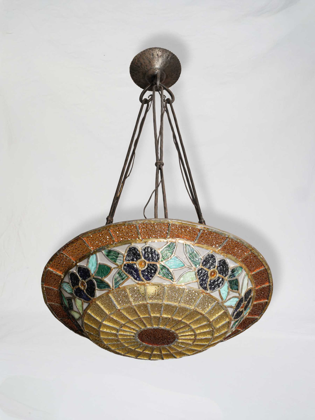 Early 20th-Century French Tiffany-Style Stained-Glass Pendant Light - 35¾"