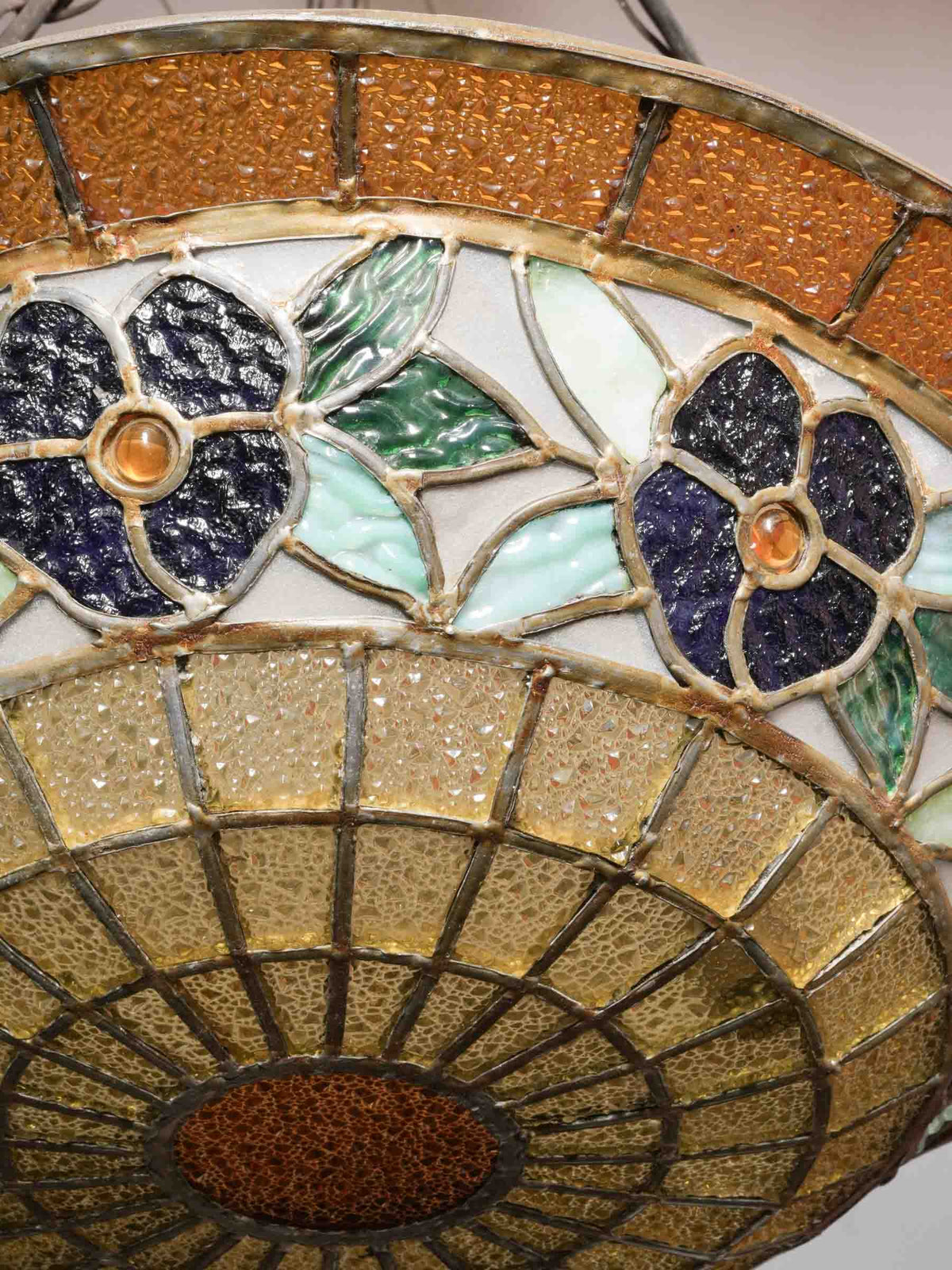 Early 20th-Century French Tiffany-Style Stained-Glass Pendant Light - 35¾"