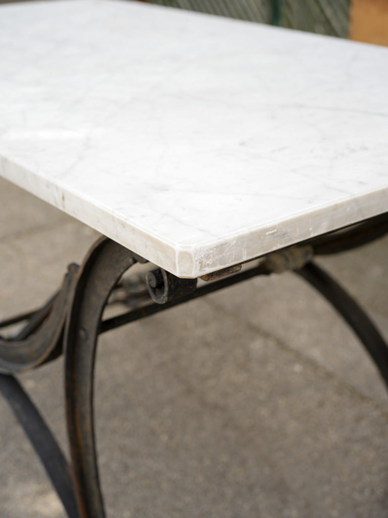Beautiful Antique Wrought Iron and Marble Butcher’s Table - 30¼" x 52¾"