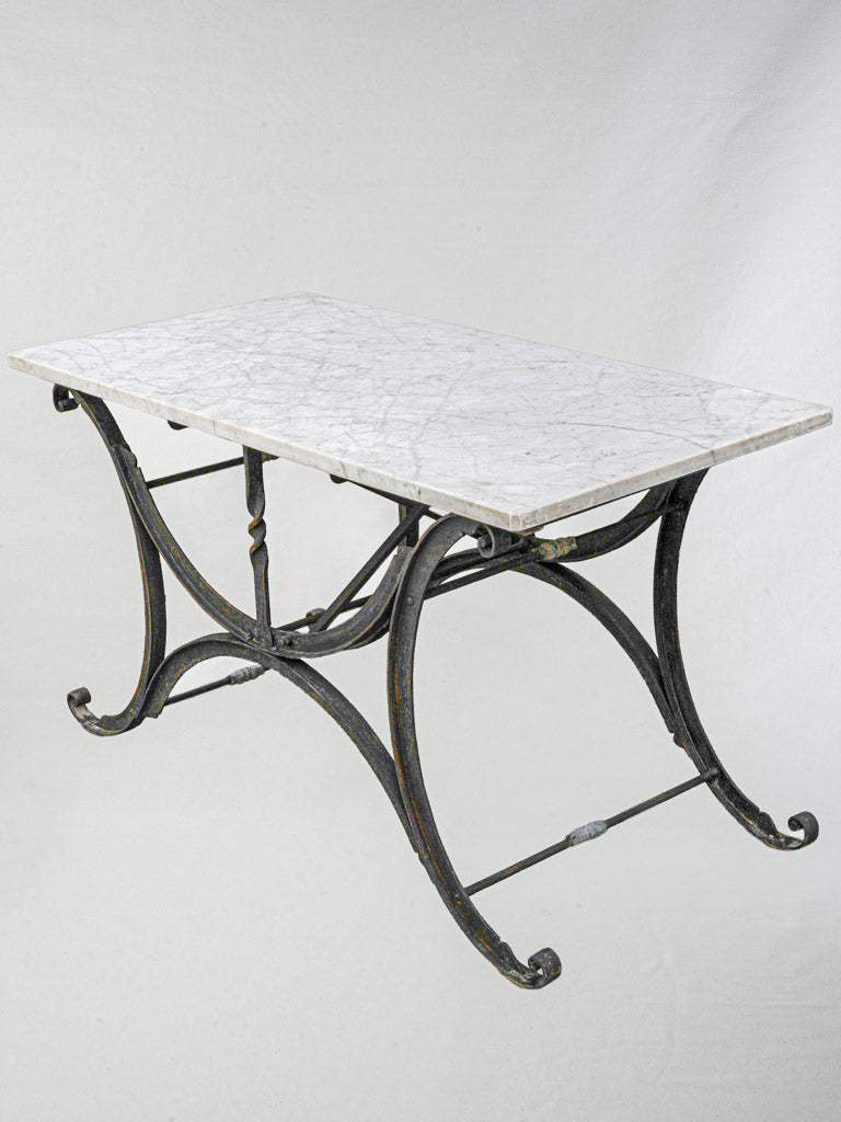 Beautiful Antique Wrought Iron and Marble Butcher’s Table - 30¼" x 52¾"
