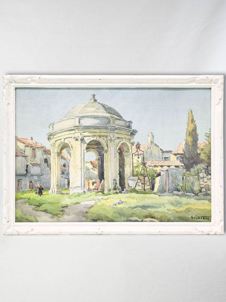 Antique watercolor painting architecture scene