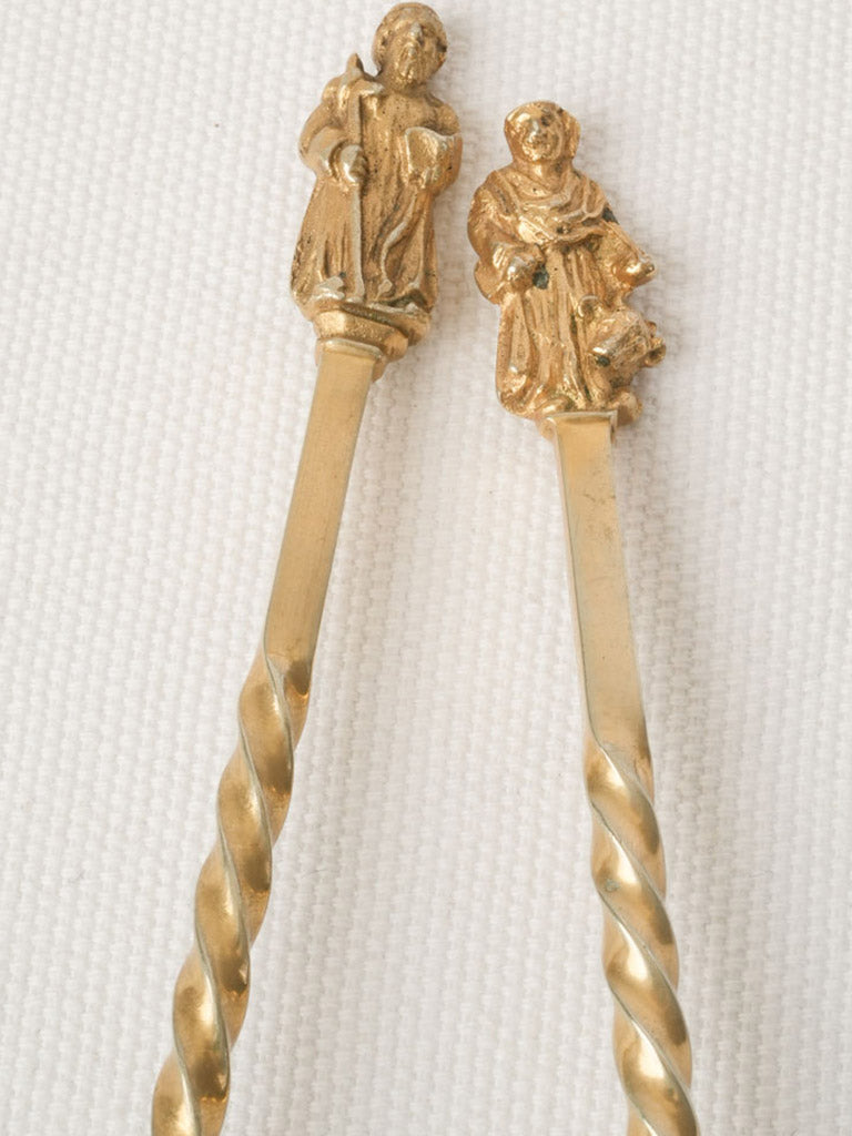 Set of Two Graceful Victorian Gilt Fruit Spoons w/ Apostle Finials