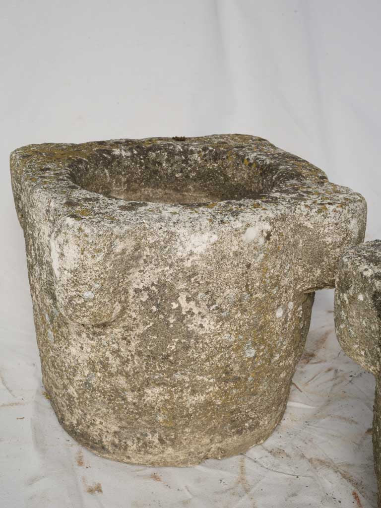 Pair of Early to Mid-20th Century Reconstituted Stone Mortar-Form Jardinières - 12½"