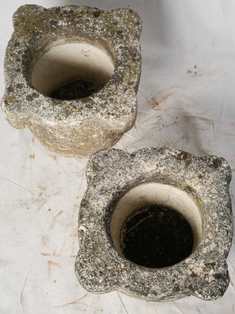 Pair of Early to Mid-20th Century Reconstituted Stone Mortar-Form Jardinières - 12½"