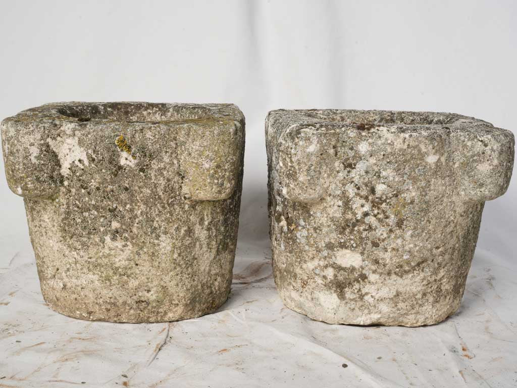 Pair of Early to Mid-20th Century Reconstituted Stone Mortar-Form Jardinières - 12½"