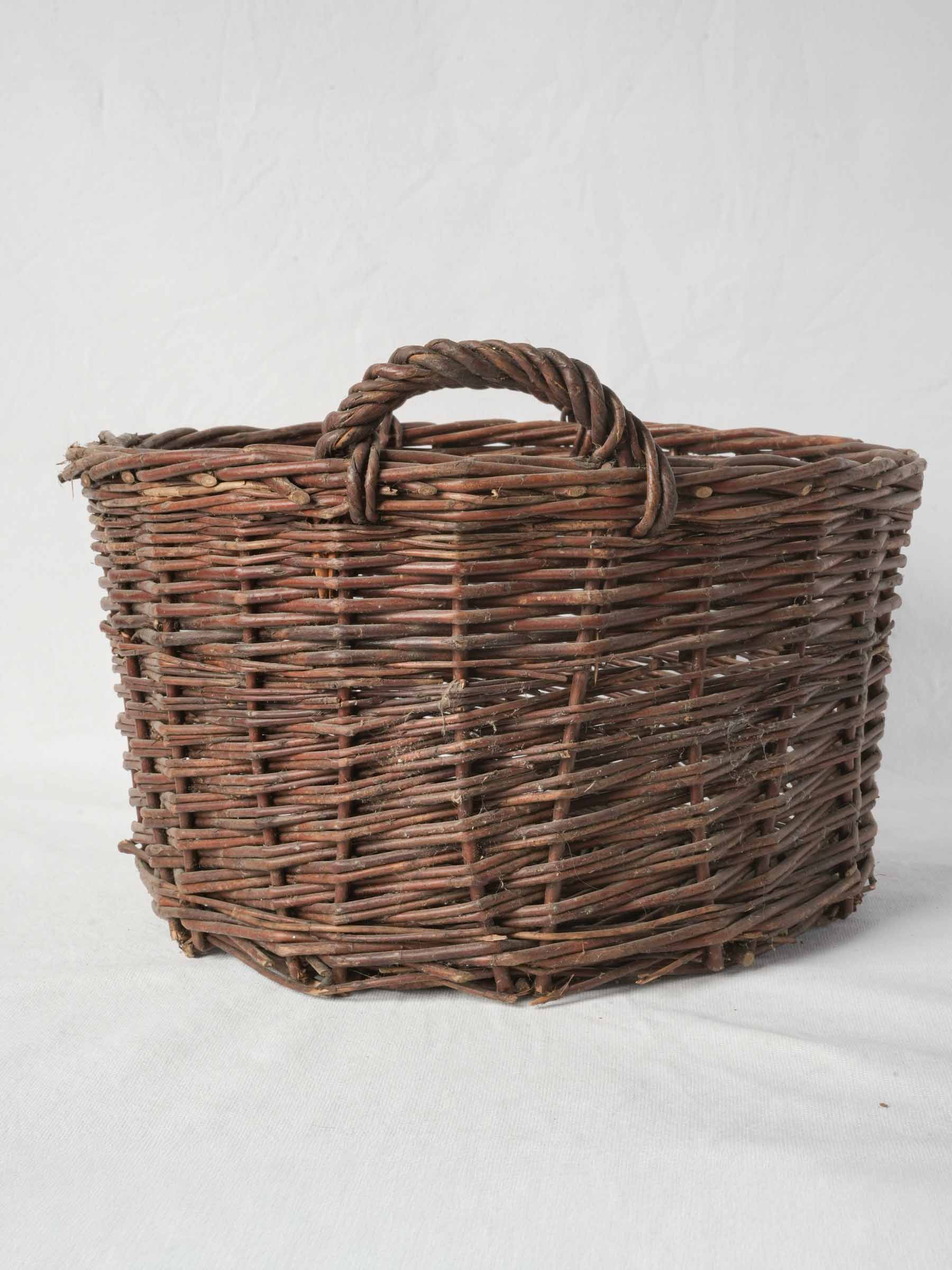 Small Handwoven French Wicker Basket with Twin Handles - 17¼" diam.