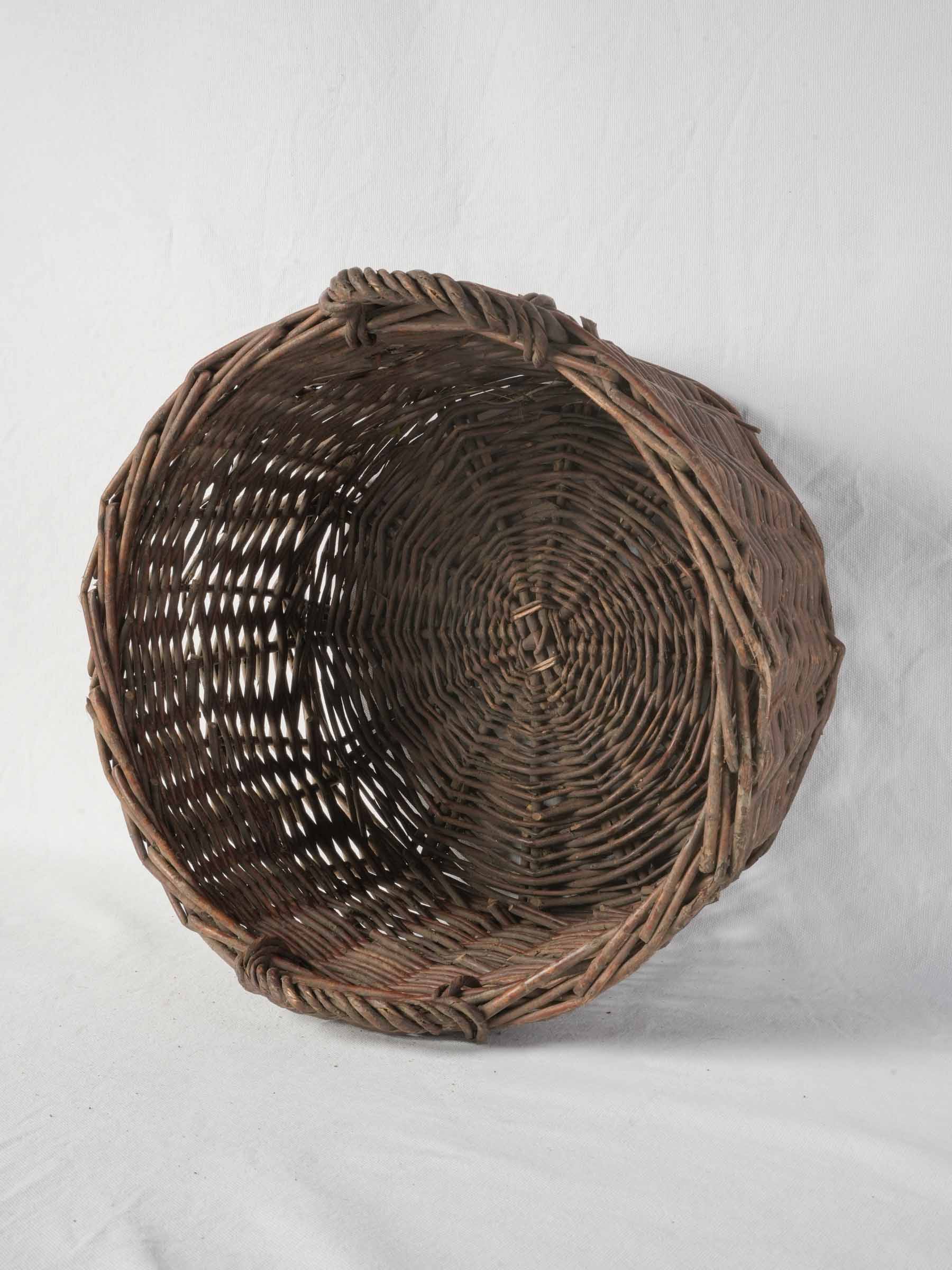 Small Handwoven French Wicker Basket with Twin Handles - 17¼" diam.