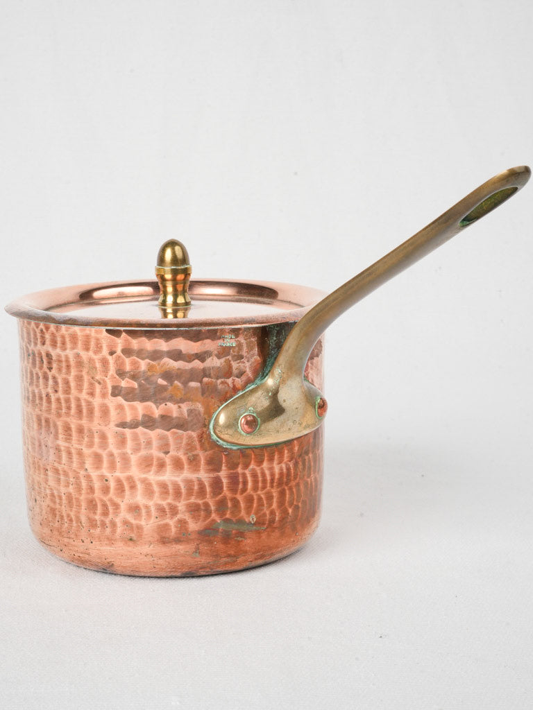 Small Vintage French Hammered Copper Saucepan w/ Lid - 6¼"