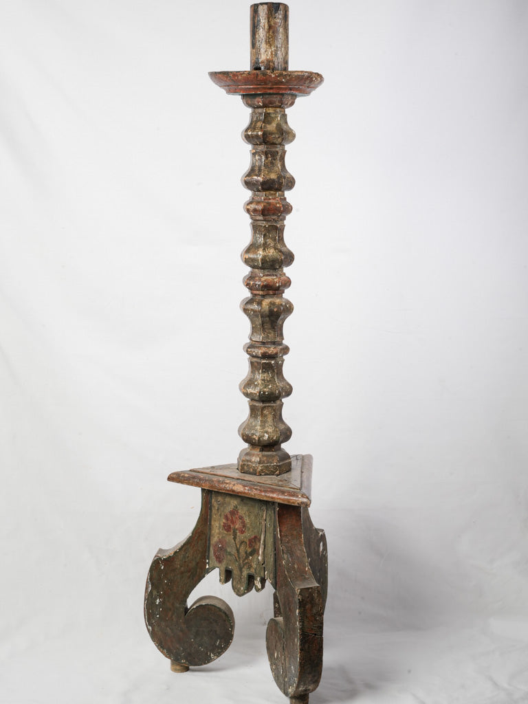 Antique polychrome wooden pique-cierge