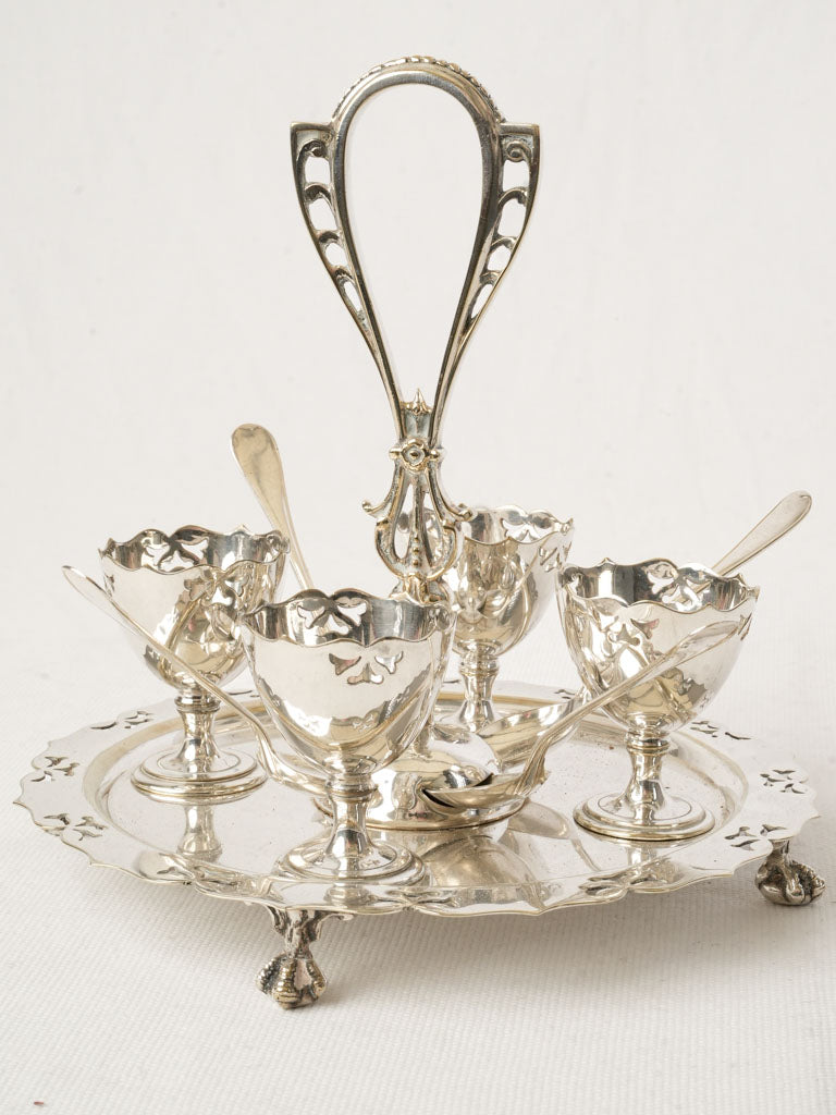 Decorative English Silver-Plated Egg Cruet Set for Four - 8"