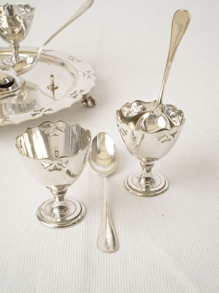 Sophisticated patina silver egg set