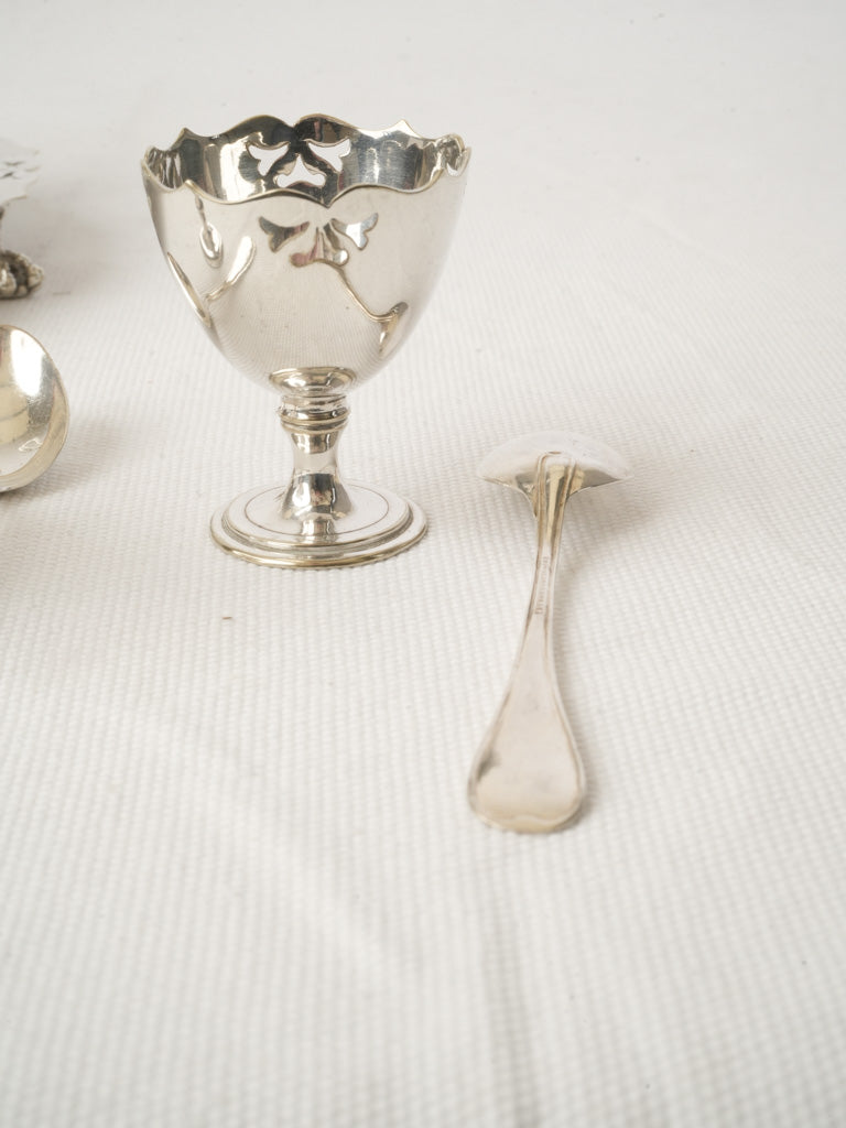 Decorative antique silver egg holder