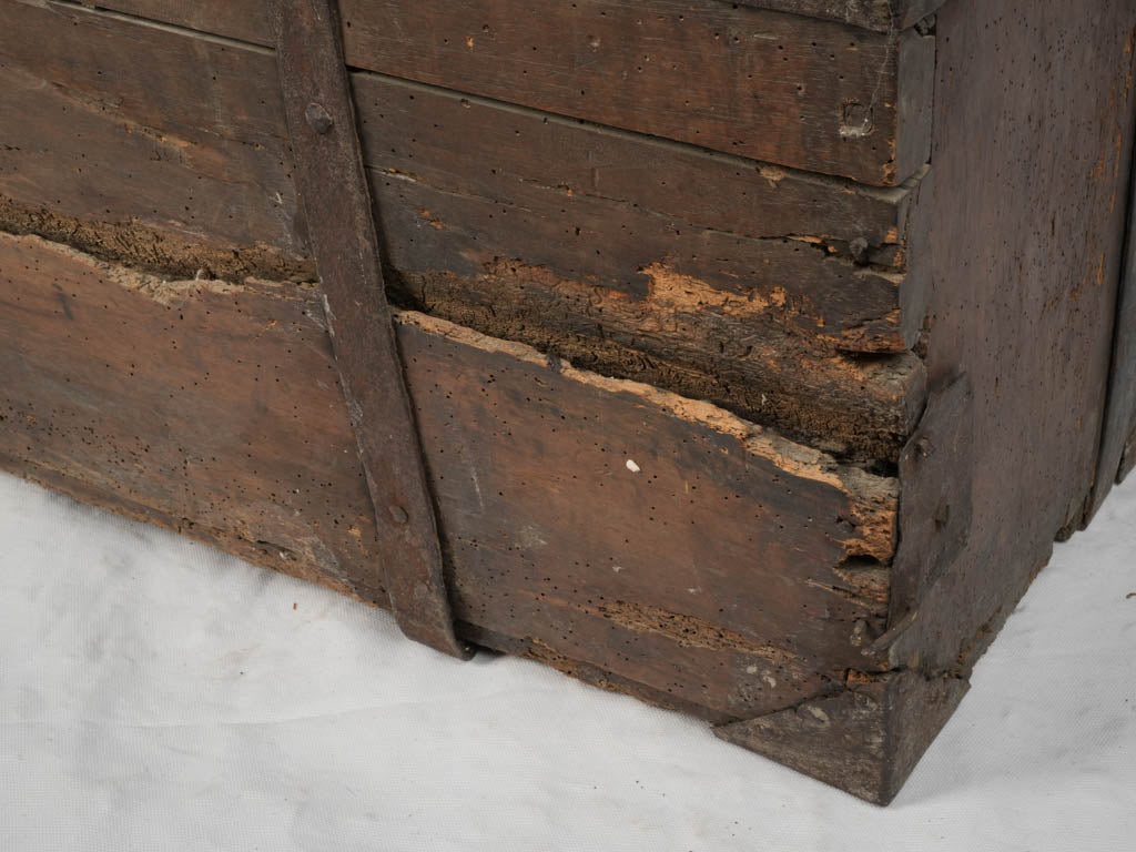Unique, antique artifact chest | Antique Chest with Forged Hardware – Inherited by Lucienne Lazon, Creator of the Palme d'Or 27¼" x 50¾