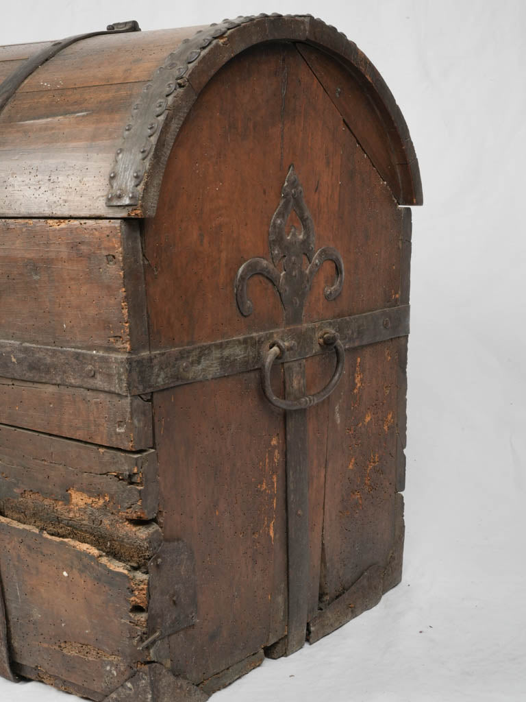 Unique, antique wooden chest | Antique Chest with Forged Hardware – Inherited by Lucienne Lazon, Creator of the Palme d'Or 27¼" x 50¾