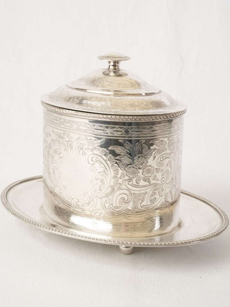 Silver-Plated Biscuit Jar with Rococo Revival Engraving - 8"
