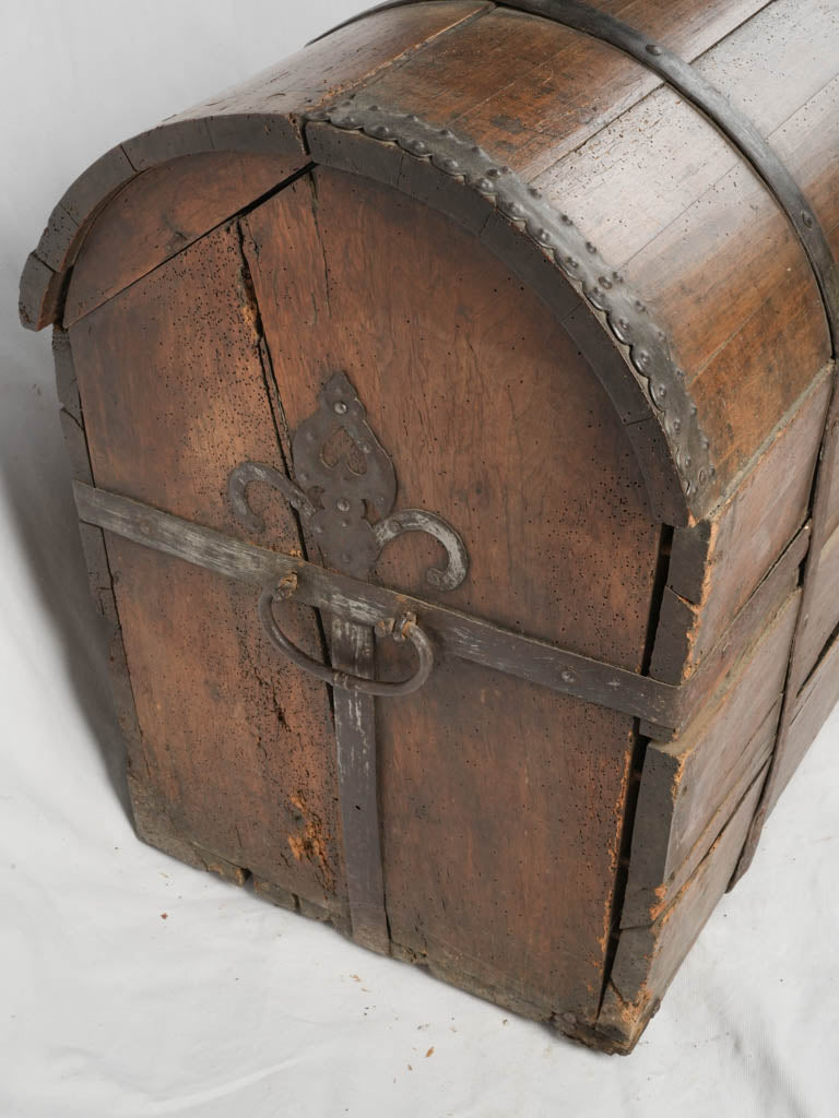 Rare, well-preserved wooden chest | Antique Chest with Forged Hardware – Inherited by Lucienne Lazon, Creator of the Palme d'Or 27¼" x 50¾