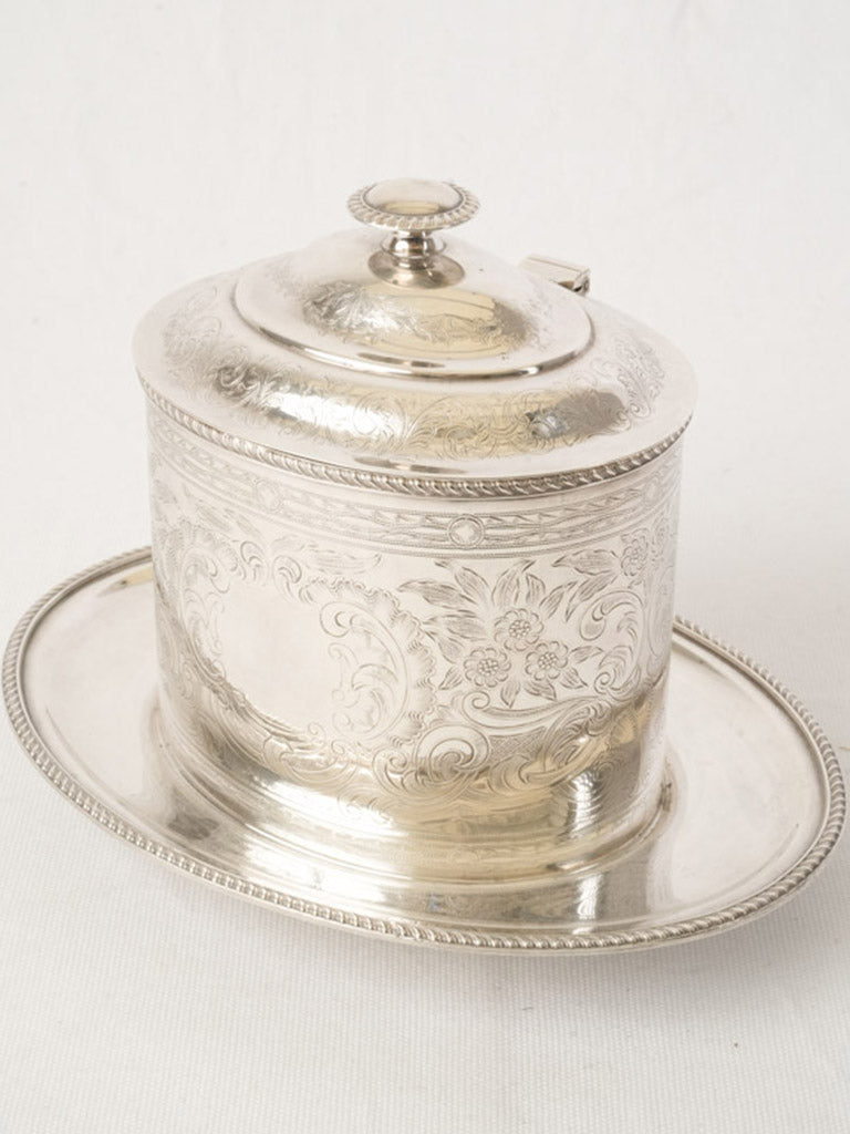 Silver-Plated Biscuit Jar with Rococo Revival Engraving - 8"