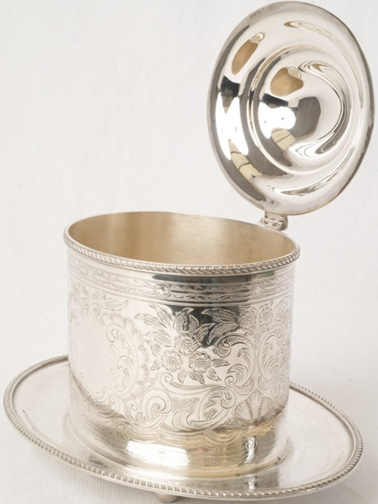 Silver-Plated Biscuit Jar with Rococo Revival Engraving - 8"