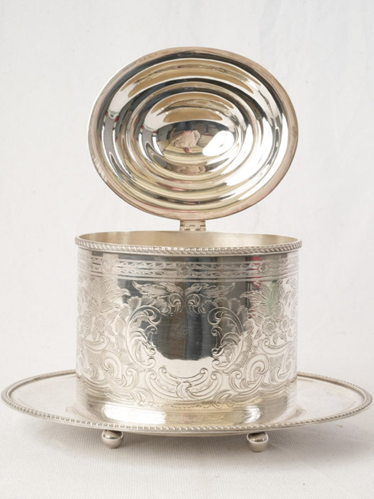 Silver-Plated Biscuit Jar with Rococo Revival Engraving - 8"